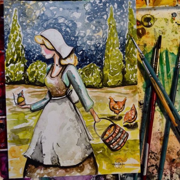 Золушка акварель