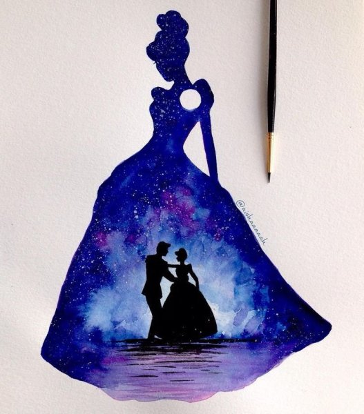 Силуэт девушки гуашью