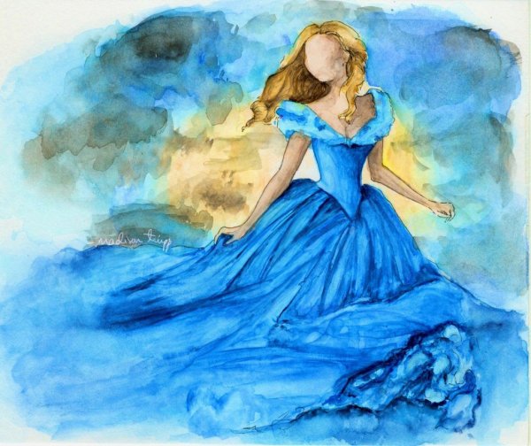 Девушка в синем платье картина