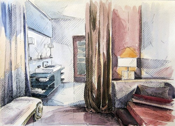 Интерьер акварелью