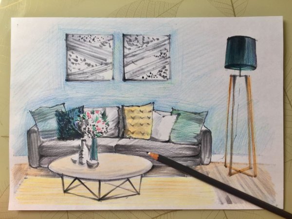 Интерьер цветными карандашами