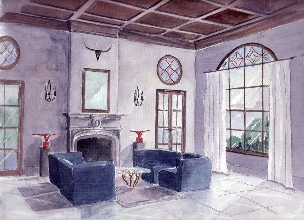 Интерьер акварелью