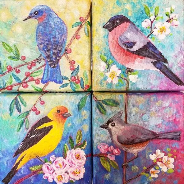 Рисование птиц красками