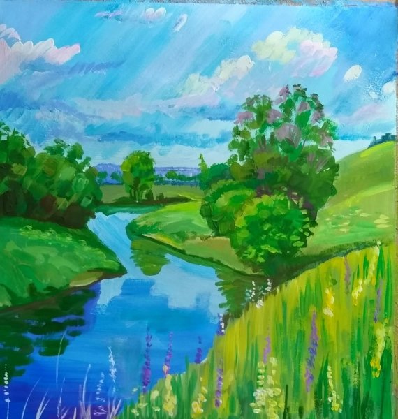Пейзаж гуашью лето