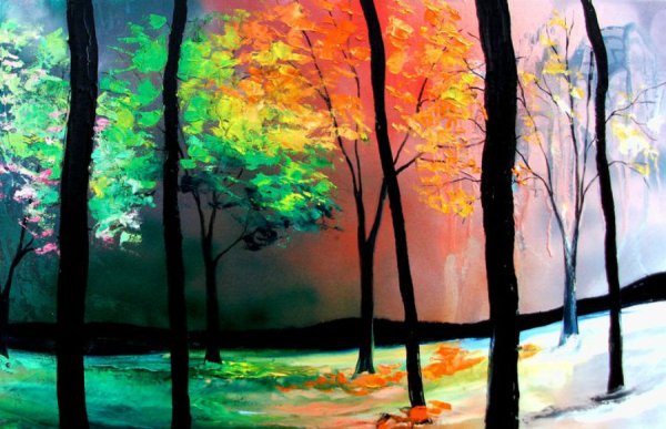 Времена года гуашью