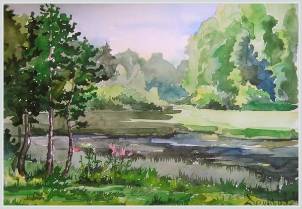 Поляна с цветами гуашь