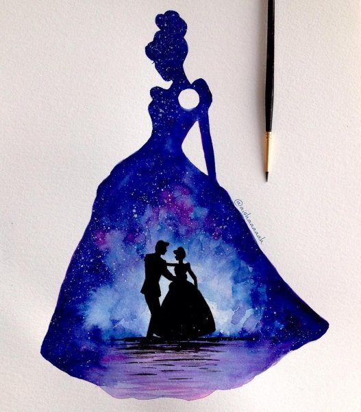 Силуэт девушки гуашью