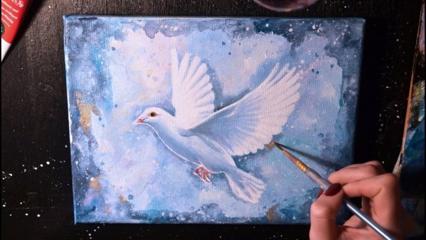 Голубь гуашью