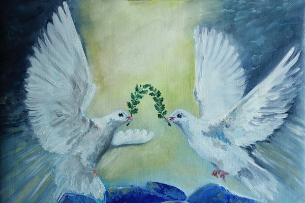 Нарисовать голубя красками