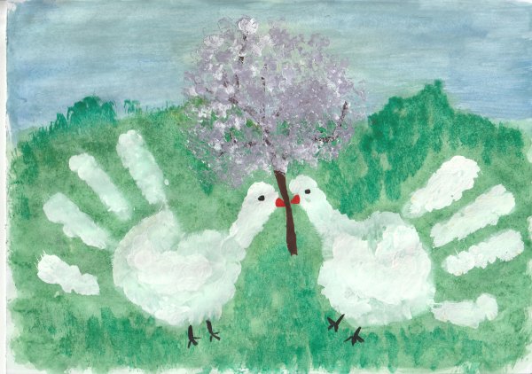 Голубь гуашью