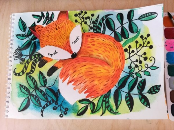 Лисы акварелью