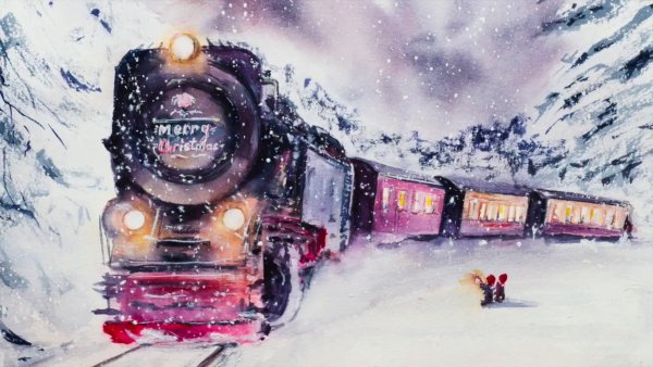 Железная дорога акварель