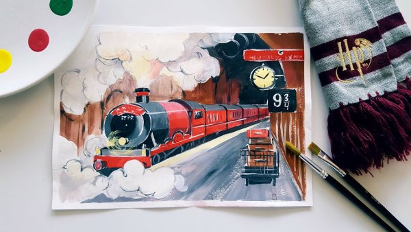 Хогвартс экспресс акварелью