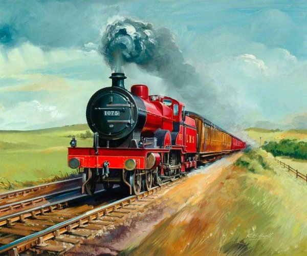 Паровоз акварель