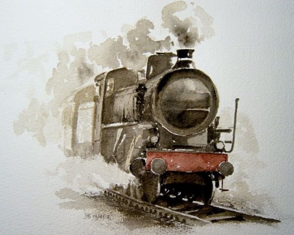 Акварель "паровозик"