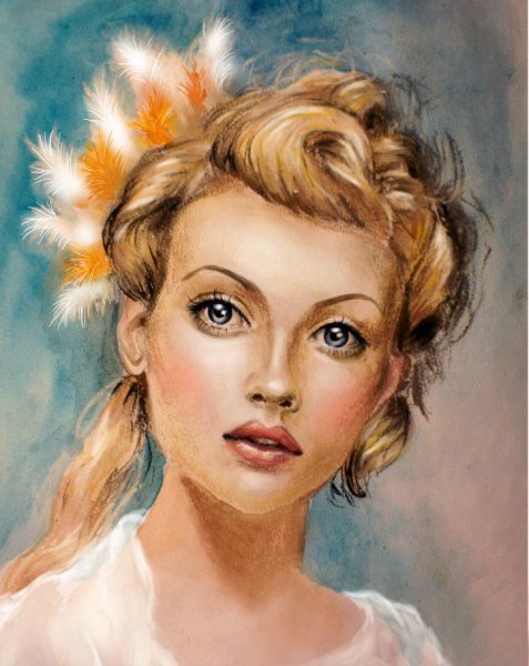 Портрет гуашью анфас