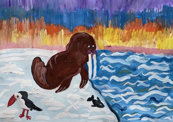 Моржи рисунок гуашью