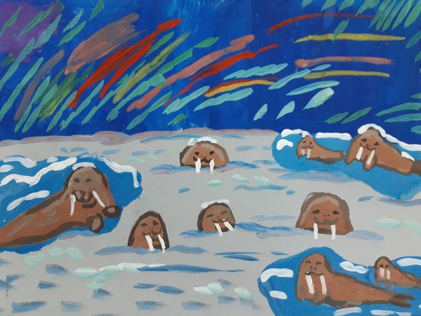 Моржи рисунок гуашью