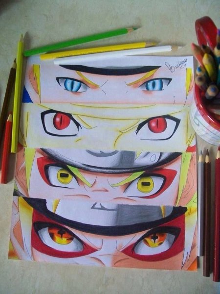 Наруто цветными карандашами