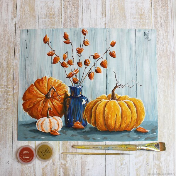 Осенний натюрморт с физалисом и тыквой