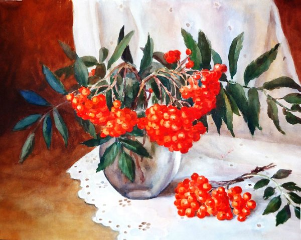 Рябина акварелью