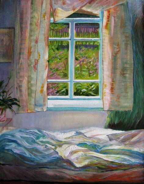 Вид из окна акварелью