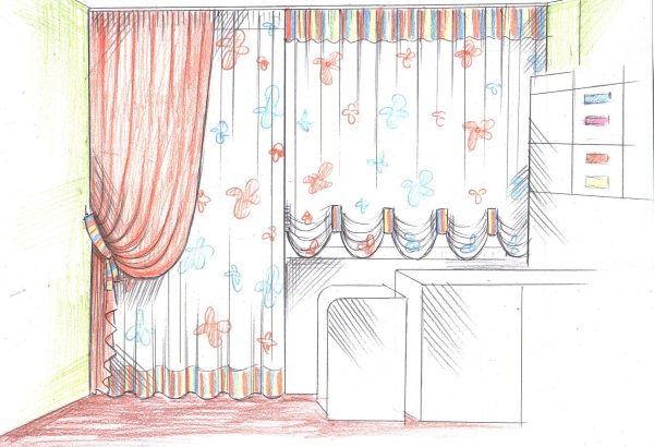 Эскиз штор в гостиную