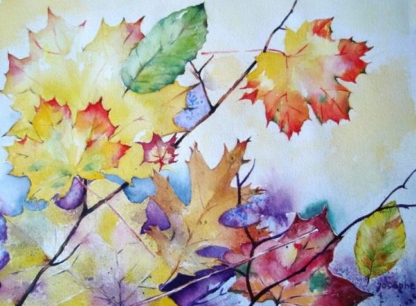 Рисование акварелью осенних листьев
