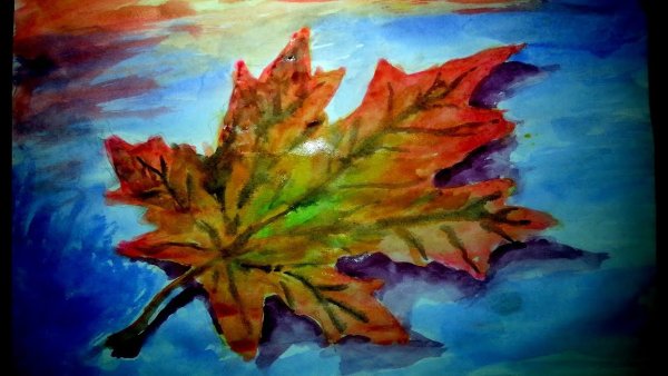 Кленовый лист красками