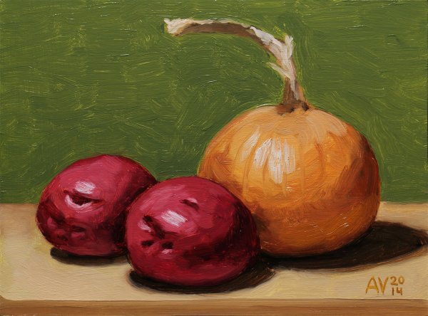 Этюды овощей и фруктов гуашью