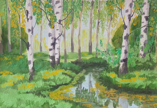 Березовая роща гуашью