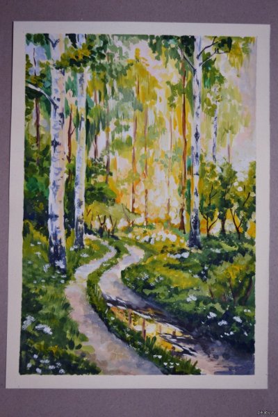 Березовая роща гуашью