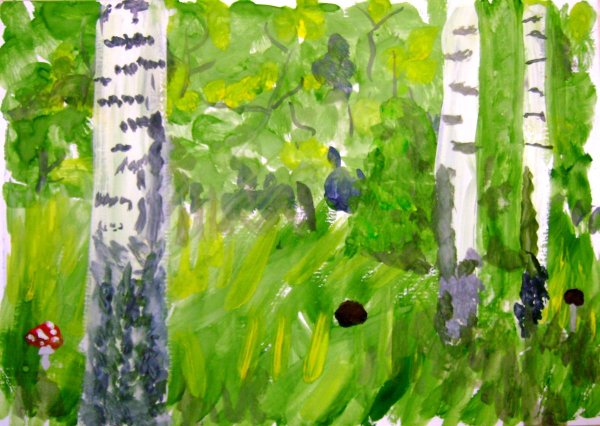 Березовая роща гуашь для детей