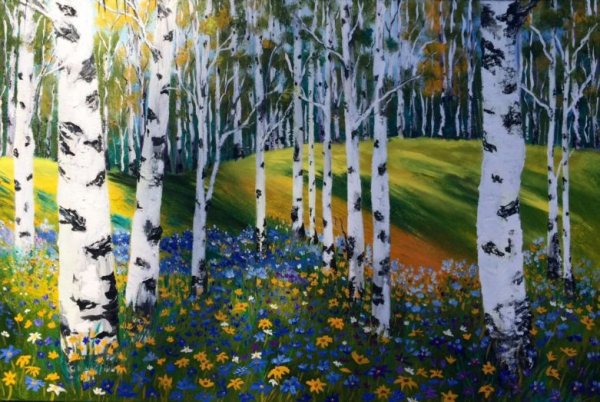Березовая роща красками