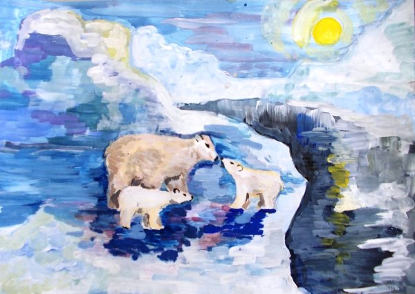 Белый Медвежонок гуашь