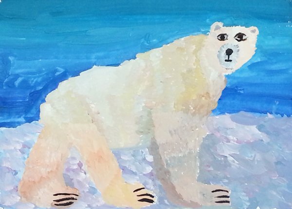 Белый медведь гуашью