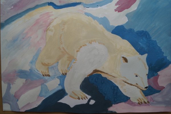 Белый медведь гуашью