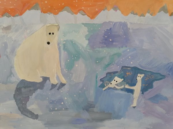 Белый медведь гуашью