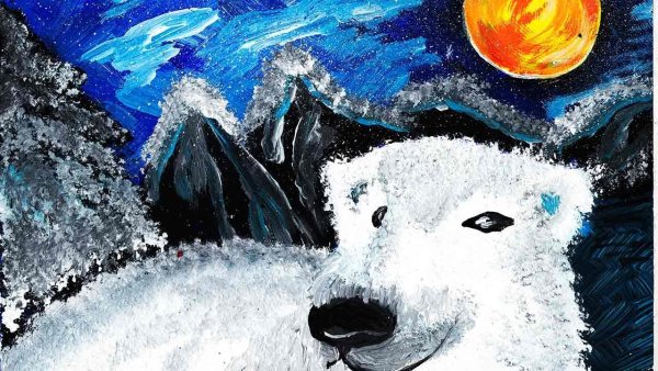 Белый медведь гуашью