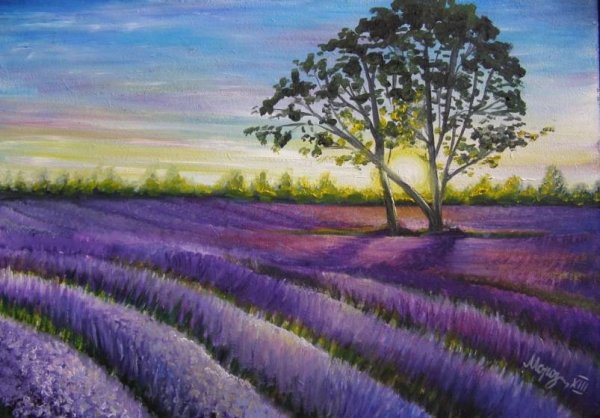 Пейзаж гуашью Лавандовое поле