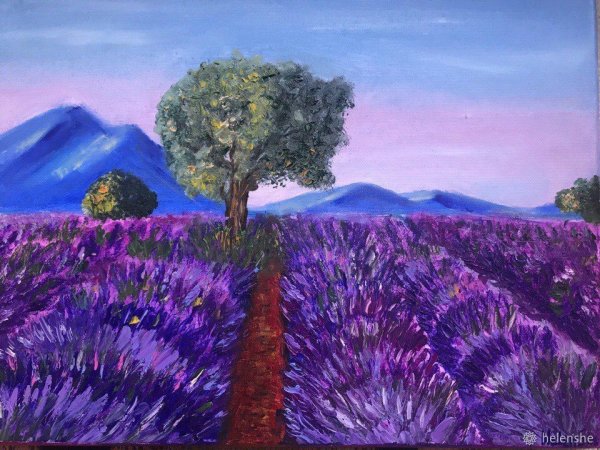 Лавандовое поле рисунок гуашью