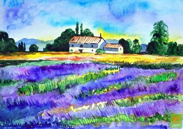 Пейзаж поля гуашью