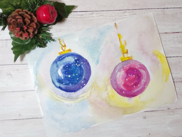 Новогодний шар акварель