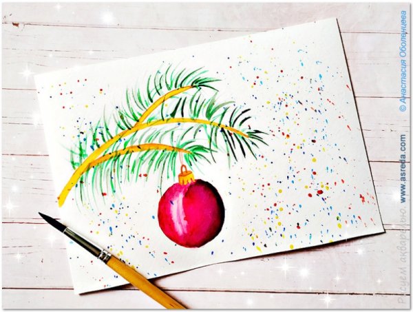 Рисование новогоднего шара красками