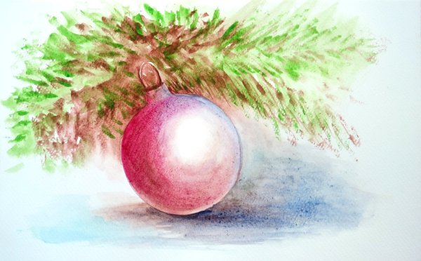 Новогодние шары акварелью