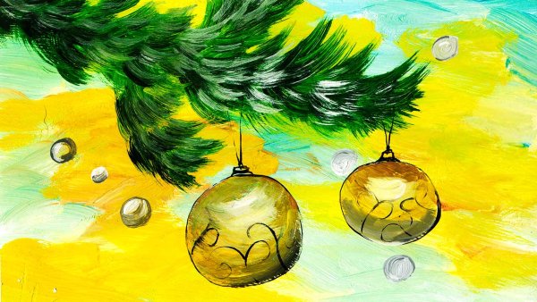 Новогодние шары нарисовать гуашью