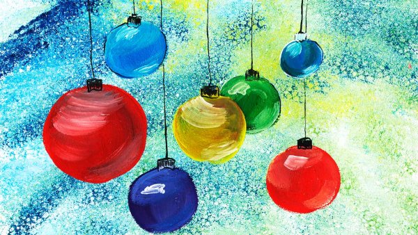 Шары гуашью новый год