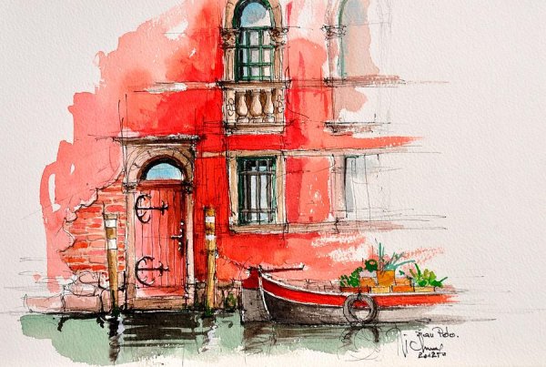 Архитектурный скетчинг акварель Италия