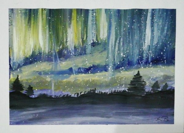 Рисование Северного сияния акварелью