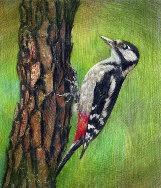 Сорока гуашью